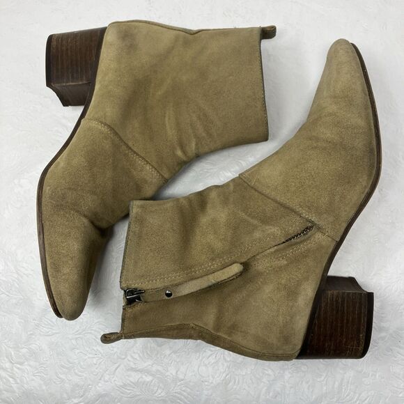 Banana Republic Bootie Boots Faux Suede Womens 7.5 M Taupe Beige Zip Ankle Vegan - Picture 2 of 12